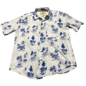 White Sands Button Up Shirt Mens Medium White Blue St Thomas USVI Tropical
